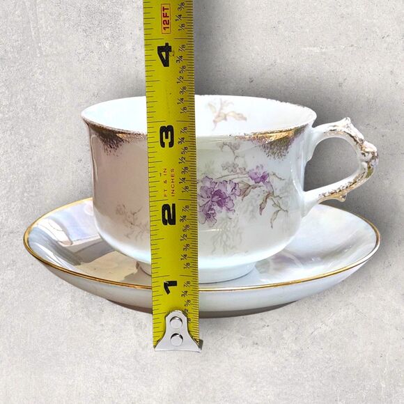 Antique Haviland Limoges Teacup Noritake Saucer Violet Floral Gold Rim Iridescen - Picture 13 of 15